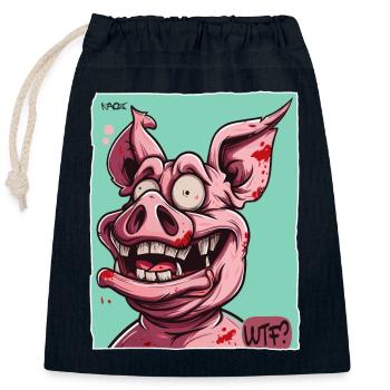 Crazy Funny WTF Cartoon Pig - Closable cotton gift bag (25x30cm) - navy - Front