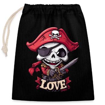 Chibi Cool et Drôle Amour Pirate Squelette - Sac cadeau en coton avec cordon (25 x 30 cm) - noir - Devant
