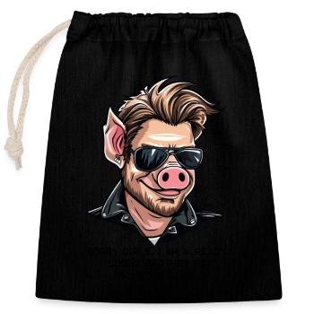 Un beau cochon est comme un frère pour quelqu’un - Sac cadeau en coton avec cordon (25 x 30 cm) - noir - Devant