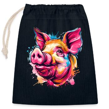 Buntes Farbspritzer Schwein - Verschließbarer Geschenkbeutel aus Baumwolle (25x30cm) - Navy - Vorne