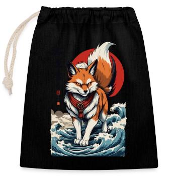 Vintage Ukiyo-E Style Kawaii Renard Japon - Sac cadeau en coton avec cordon (25 x 30 cm) - noir - Devant