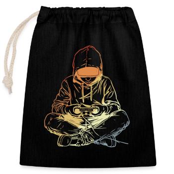 Gamer Drawing Retro Look - Closable cotton gift bag (25x30cm) - black - Front