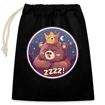 Ours endormi avec couronne, lune et étoiles - Sac cadeau en coton avec cordon (25 x 30 cm) - noir - Devant