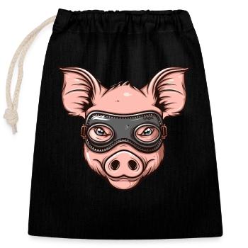 Drôle de masque en cuir cochon - Sac cadeau en coton avec cordon (25 x 30 cm) - noir - Devant