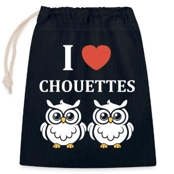 Humour chouette - Sac cadeau en coton avec cordon (25 x 30 cm) - bleu marine - Devant