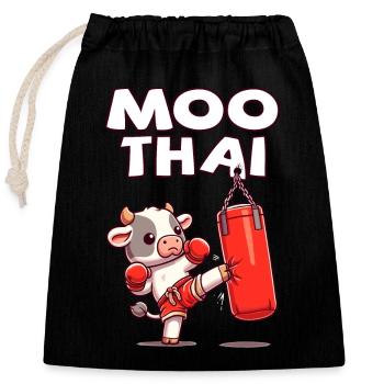 Muay Thai Boxing, Thai Boxing Kickboxen, Moo Thai - Verschließbarer Geschenkbeutel aus Baumwolle (25x30cm) - Schwarz - Vorne