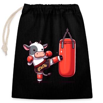 Muay Thai Boxing, Thai Boxing Kickboxen Kickboxer - Verschließbarer Geschenkbeutel aus Baumwolle (25x30cm) - Schwarz - Vorne