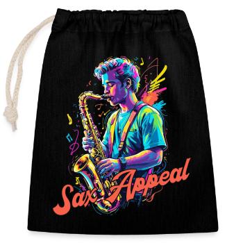 Conception de saxophone amusante pour les amateurs de musique jazz - Sac cadeau en coton avec cordon (25 x 30 cm) - noir - Devant