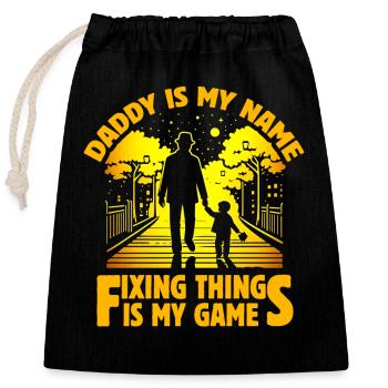Papa est mon nom réparer les choses est mon jeu - Sac cadeau en coton avec cordon (25 x 30 cm) - noir - Devant