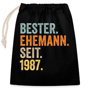 Valentinstag Bester Ehemann Seit 1987 - Verschließbarer Geschenkbeutel aus Baumwolle (25x30cm) - Schwarz - Vorne