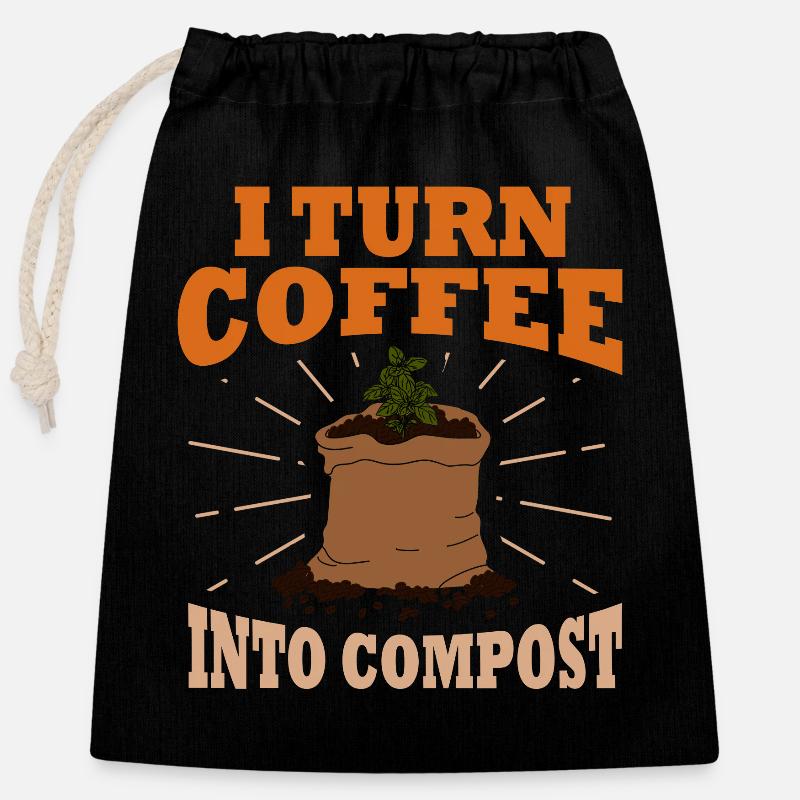 I Turn Coffee Into Compost Blue Planet - Closable cotton gift bag (25x30cm) - black