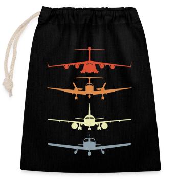 Vintage Flugzeugmodelle - Verschließbarer Geschenkbeutel aus Baumwolle (25x30cm) - Schwarz - Vorne