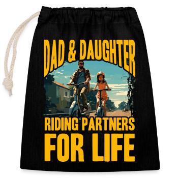 Papa et fille à cheval Partners for Life - Sac cadeau en coton avec cordon (25 x 30 cm) - noir - Devant