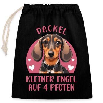 Dackel - Kleiner Engel auf 4 Pfoten - Verschließbarer Geschenkbeutel aus Baumwolle (25x30cm) - Schwarz - Vorne