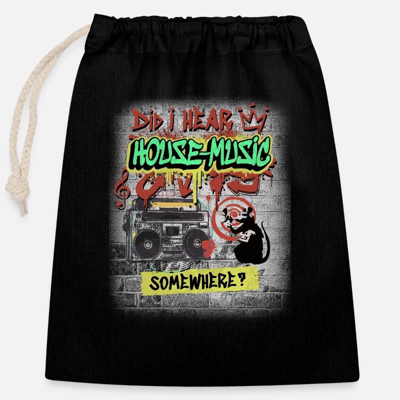 Hardcore Musique Rave Raver Années 90 EDM DJ Rave Techno - Sac cadeau en coton avec cordon (25 x 30 cm) - noir