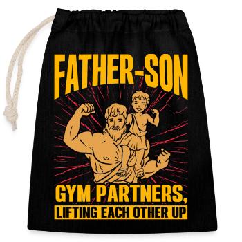 Father Son Gym Partners lifting each other up - Closable cotton gift bag (25x30cm) - black - Front
