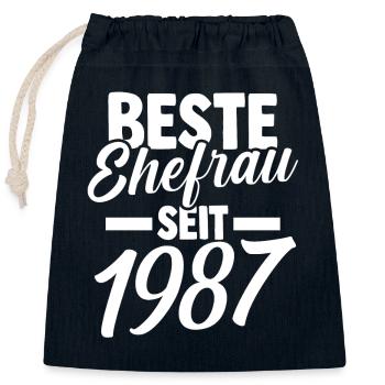 Valentinstag Beste Ehefrau Seit 1987 - Verschließbarer Geschenkbeutel aus Baumwolle (25x30cm) - Navy - Vorne