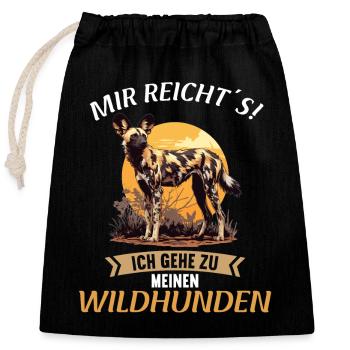 Wildhunde Wildhund - Verschließbarer Geschenkbeutel aus Baumwolle (25x30cm) - Schwarz - Vorne