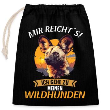 Wildhunde Wildhund - Verschließbarer Geschenkbeutel aus Baumwolle (25x30cm) - Schwarz - Vorne