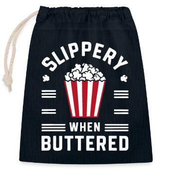 Funny popcorn saying, binge-watching popcorn - Closable cotton gift bag (25x30cm) - navy - Front