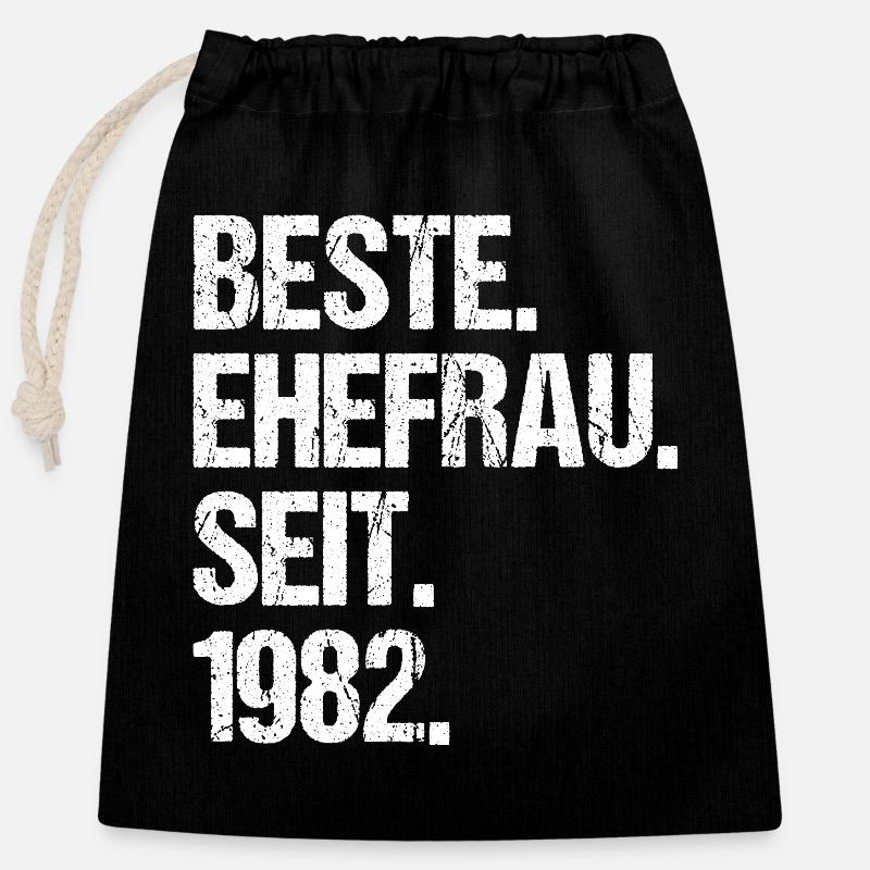 Valentinstag Beste Ehefrau Seit 1982 - Verschließbarer Geschenkbeutel aus Baumwolle (25x30cm) - Schwarz