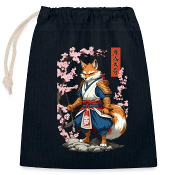 Kitsune Samurai Fuchs Vintage Ukiyo-e Stil - Verschließbarer Geschenkbeutel aus Baumwolle (25x30cm) - Navy - Vorne