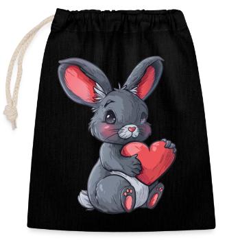 Cute Bunny Holding Heart Illustration Perfect for - Verschließbarer Geschenkbeutel aus Baumwolle (25x30cm) - Schwarz - Vorne