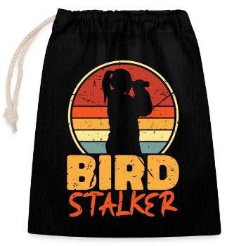Observation des oiseaux Stalker Rétro Zoologiste Birding - Sac cadeau en coton avec cordon (25 x 30 cm) - noir - Devant
