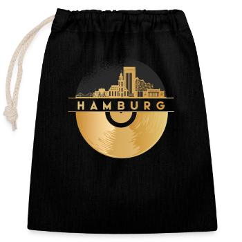 Disque vinyle - Skyline-Hamburg - Sac cadeau en coton avec cordon (25 x 30 cm) - noir - Devant