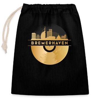 Disque vinyle - Skyline-Bremerhaven - Sac cadeau en coton avec cordon (25 x 30 cm) - noir - Devant