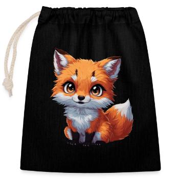 Niedlicher Fuchs Füchse für Kinder - Verschließbarer Geschenkbeutel aus Baumwolle (25x30cm) - Schwarz - Vorne