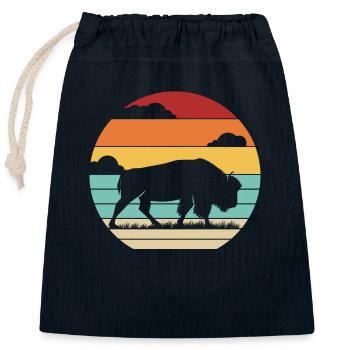 Rétro Buffalo Bovinae Bison d’Amérique Amoureux Bison - Sac cadeau en coton avec cordon (25 x 30 cm) - bleu marine - Devant