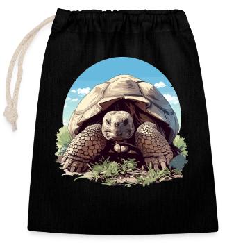 Riesenschildkröten Riesenschildkröte - Verschließbarer Geschenkbeutel aus Baumwolle (25x30cm) - Schwarz - Vorne