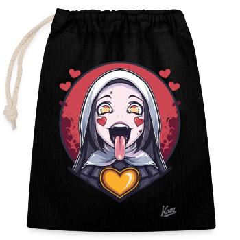 Anime woman with big eyes and hearts - Closable cotton gift bag (25x30cm) - black - Front