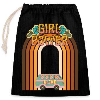 Girl Power Hippie Saying with a Van - Closable cotton gift bag (25x30cm) - black - Front