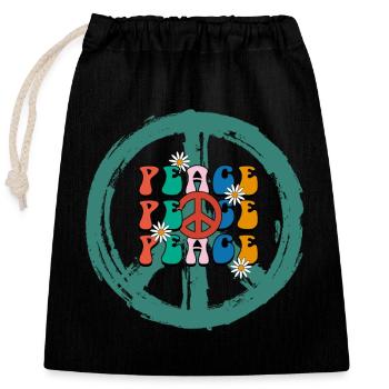 Hippie 60er Jahre Design - Verschließbarer Geschenkbeutel aus Baumwolle (25x30cm) - Schwarz - Vorne