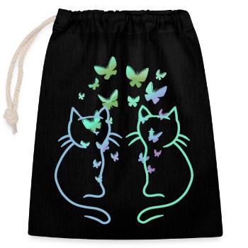 Chats, Chats, Papillons, Printemps - Sac cadeau en coton avec cordon (25 x 30 cm) - noir - Devant