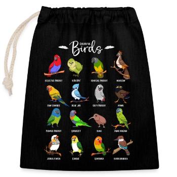 Viele bunte Vögel - Verschließbarer Geschenkbeutel aus Baumwolle (25x30cm) - Schwarz - Vorne