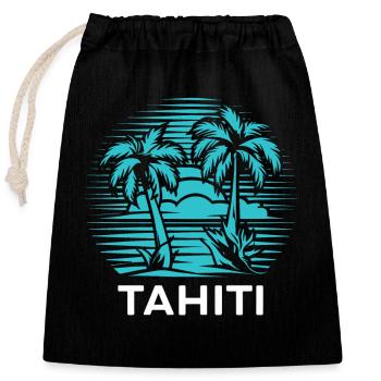Tahiti, Polynésie française - Sac cadeau en coton avec cordon (25 x 30 cm) - noir - Devant
