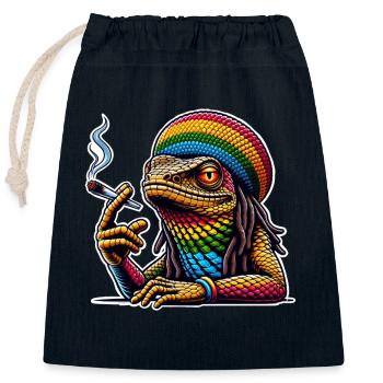 Echse Kiffen Cannabis - Verschließbarer Geschenkbeutel aus Baumwolle (25x30cm) - Navy - Vorne