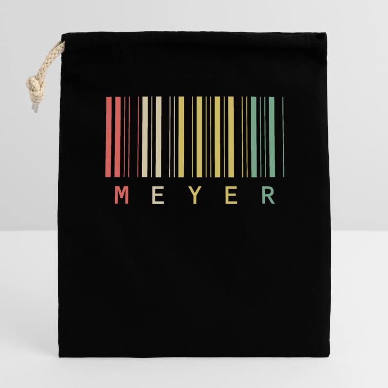 Nom de famille Meyer Code à barres Code à barres Cadeau Sac cadeau en coton avec cordon (25 x 30 cm)