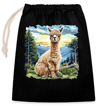 Alpaca Alpakas Alpaka - Verschließbarer Geschenkbeutel aus Baumwolle (25x30cm) - Schwarz - Vorne