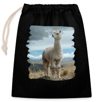 Alpaca Alpakas Alpaka - Verschließbarer Geschenkbeutel aus Baumwolle (25x30cm) - Schwarz - Vorne