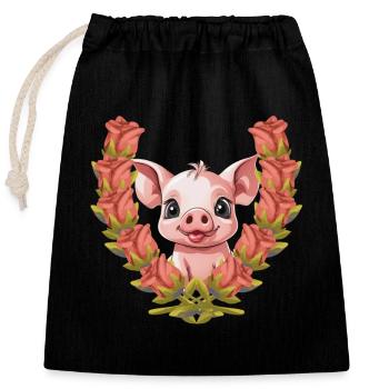 Schwein Glücksbringer Geburtstagsgeschenk - Verschließbarer Geschenkbeutel aus Baumwolle (25x30cm) - Schwarz - Vorne
