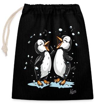 Chanter des petits pingouins heureux - Sac cadeau en coton avec cordon (25 x 30 cm) - noir - Devant
