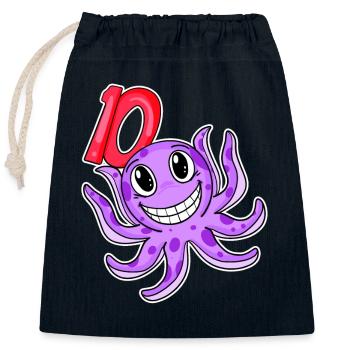 10. Geburtstag Motiv Kraken - zehn Jahre alt - Verschließbarer Geschenkbeutel aus Baumwolle (25x30cm) - Navy - Vorne