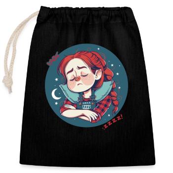 Sleeping, redhead girl with moon and stars - Closable cotton gift bag (25x30cm) - black - Front