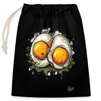 Fried eggs, 2 times boiled disgusting egg - Closable cotton gift bag (25x30cm) - black - Front