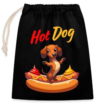 Hot Dog Dackel Senf Ketchup Hund Fast Food Lustig - Verschließbarer Geschenkbeutel aus Baumwolle (25x30cm) - Schwarz - Vorne