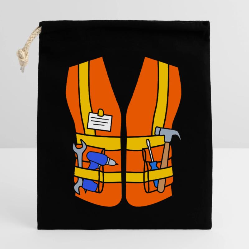 Construction worker construction site Closable cotton gift bag (25x30cm)